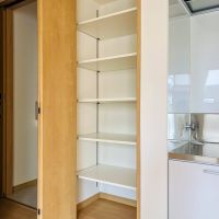 中野区上高田の賃貸物件/キッチン脇の収納。食器や食材のストックを収納しても良さそうです
