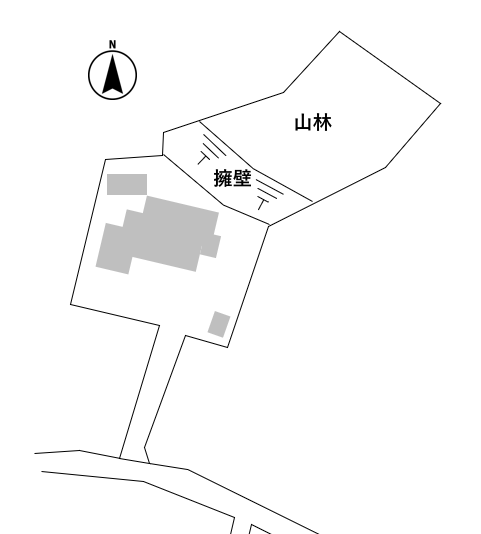 三浦市初声町和田の売買物件/敷地概略図｜敷地内に山林（約678平米）、擁壁を含みます。