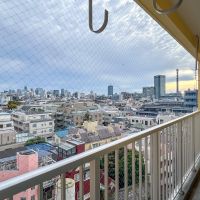 新宿区岩戸町の賃貸物件/ベランダ。鳩よけのネットが張られています