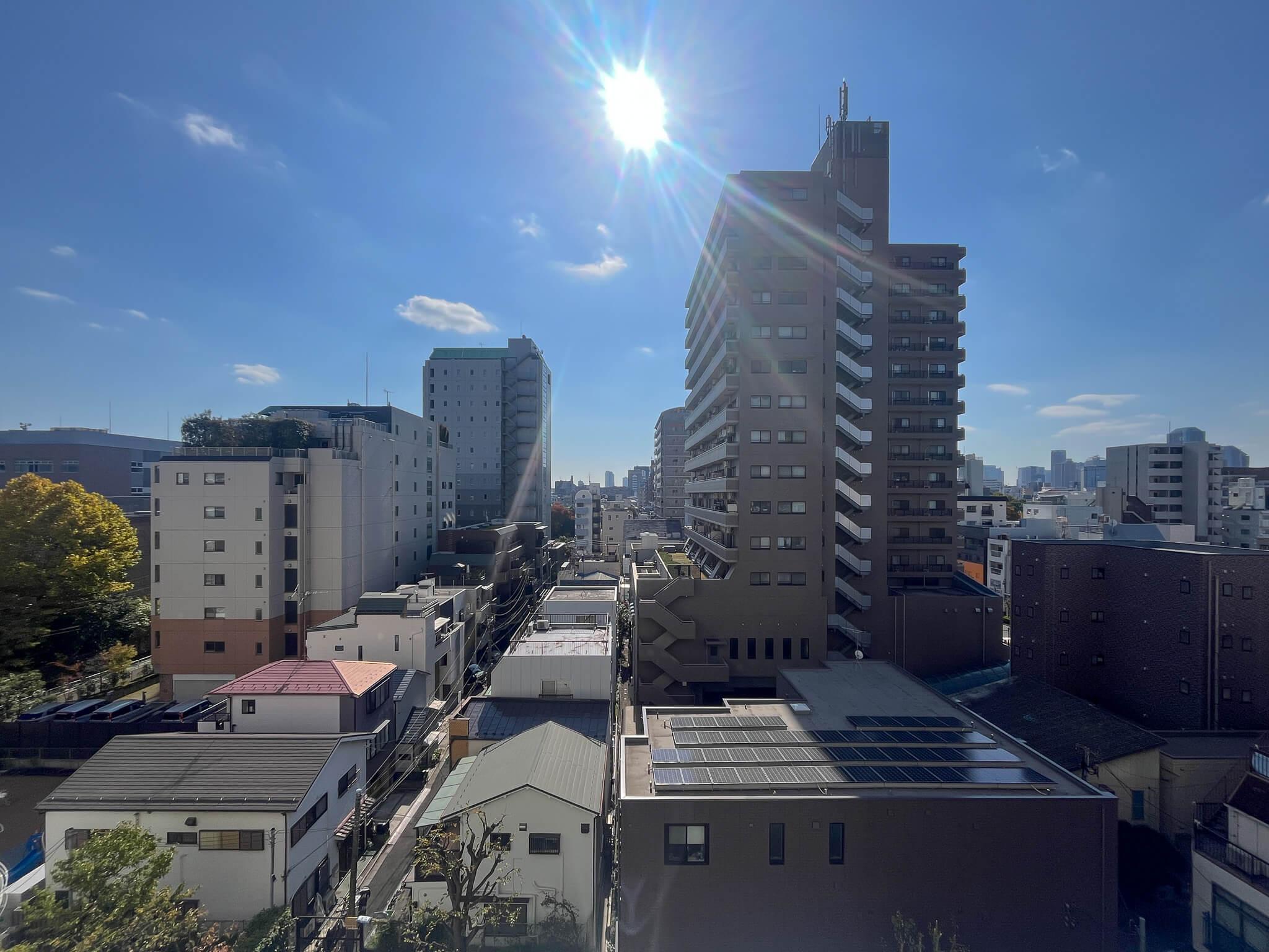 江東区白河の賃貸物件/南側の眺望。スッとぬけた清澄白河の下町の眺め