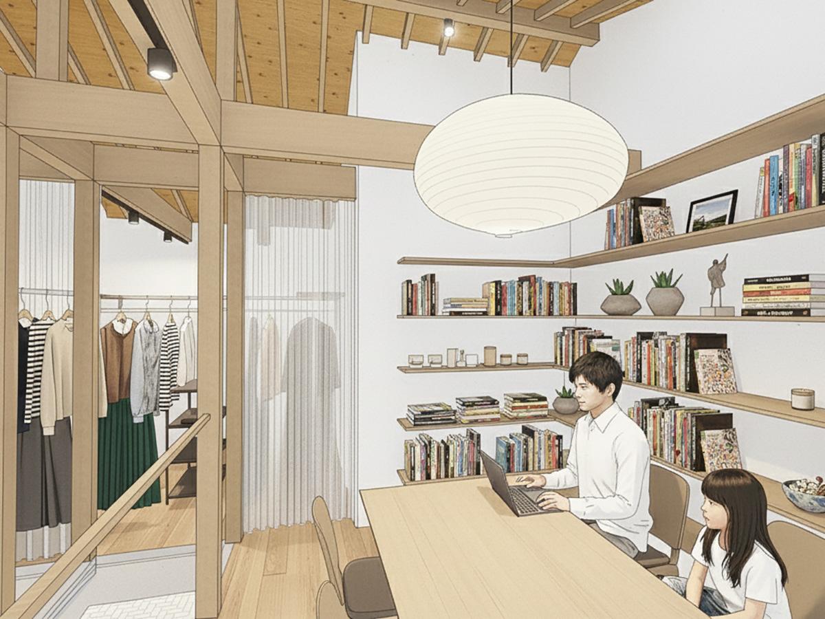 西東京市柳沢の売買物件/ゼロリノベの内装デザインのイメージパース：2階の空間がセカンドリビングに