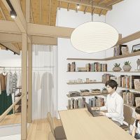 西東京市柳沢の売買物件/ゼロリノベの内装デザインのイメージパース：2階の空間がセカンドリビングに