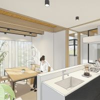 西東京市柳沢の売買物件/ゼロリノベの内装デザインのイメージパース：土間にキッチンをつくることもできます