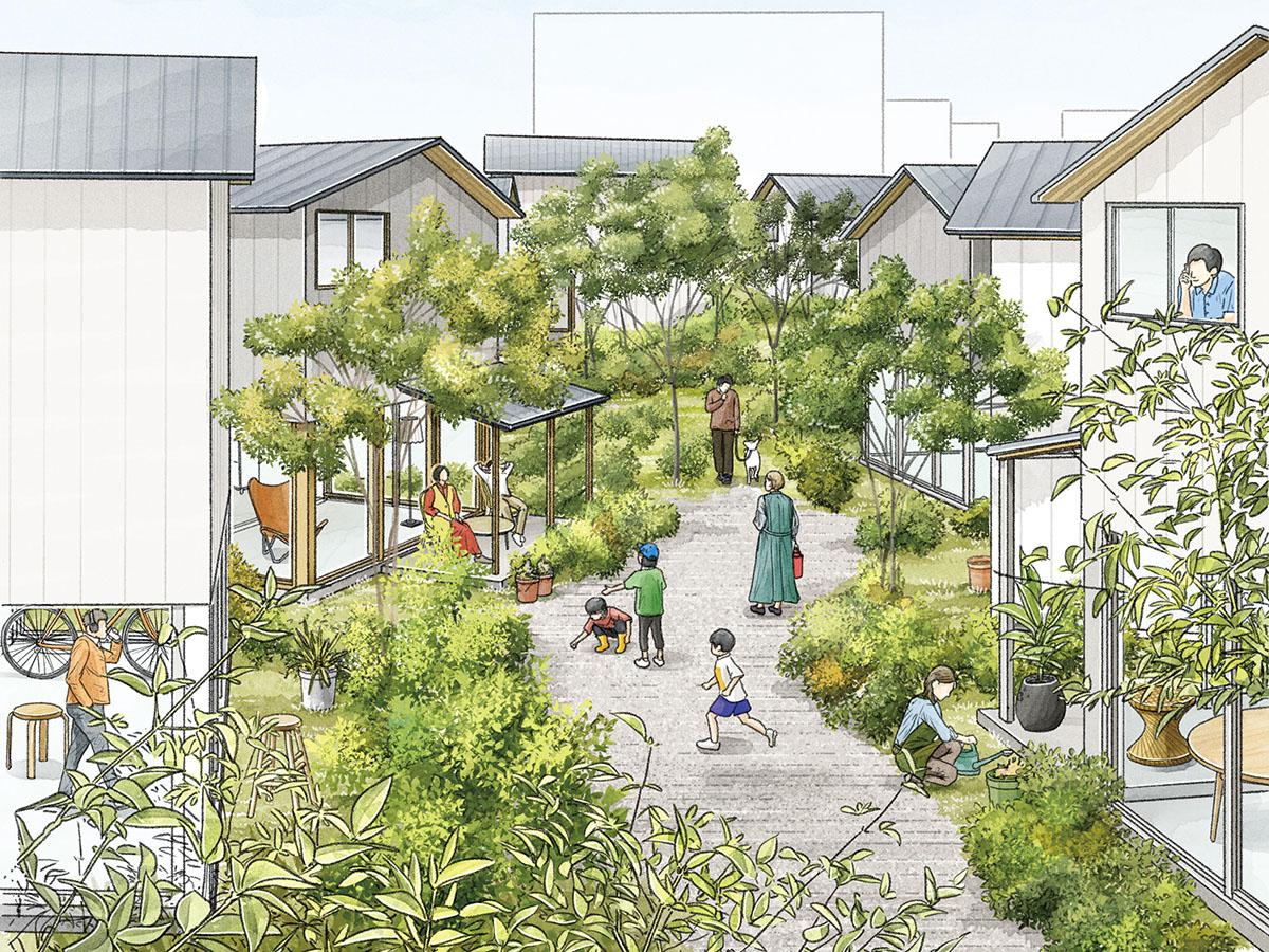 西東京市柳沢の売買物件/イメージパース：大きなひとつの庭に、みんなで住むような環境を目指します