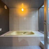 神奈川県川崎市中原区小杉御殿町の賃貸物件/オーナーが特にこだわった浴室。テラスにつながる窓とガラスドアのおかげで、露天風呂気分でバスタイムが楽しめる