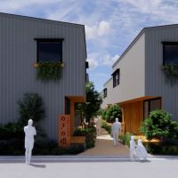 埼玉県新座市新堀1-14の売買物件/イメージパース。2列に住宅を配置し、その間に人が行き来できるような軒路をつくります