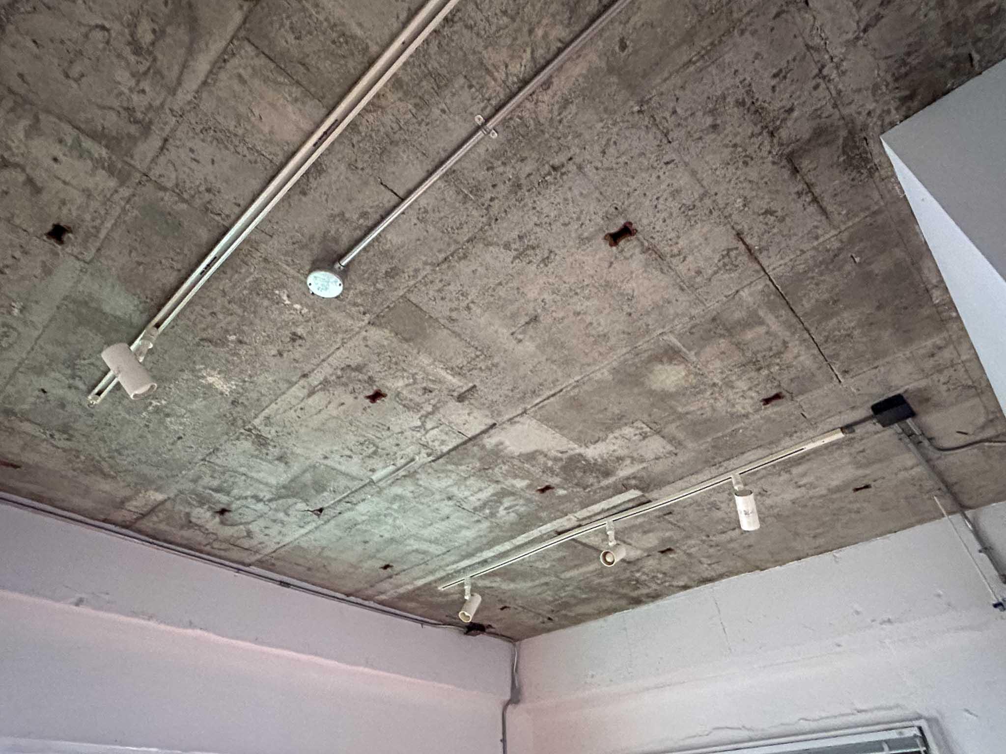 豊島区南大塚の賃貸物件/コンクリートむき出しの天井。照明はライティングレールに