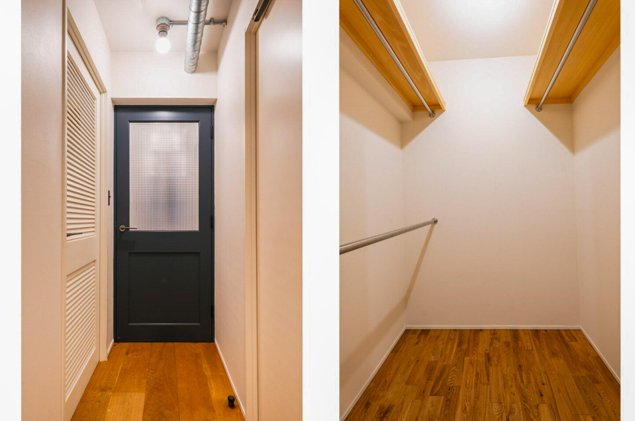 横浜市港北区箕輪町の売買物件/玄関扉と奥のウォークインクローゼット