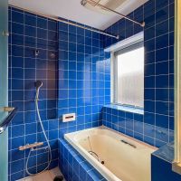 世田谷区世田谷の賃貸物件/2階：浴室。目が覚めるほど鮮やかな、ブルーのタイル