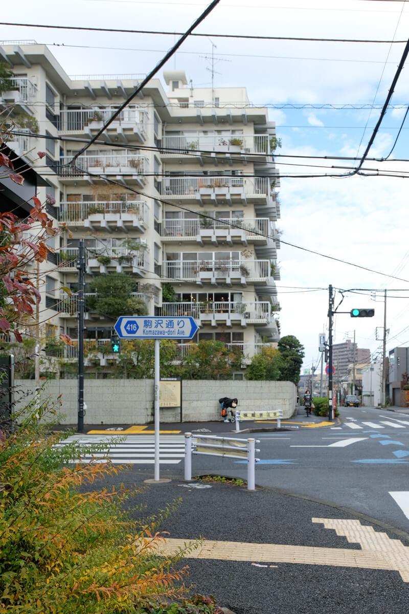 目黒区東が丘の売買物件/アルミサッシとタイルをあしらったツートンカラーがバルコニーの一隅を飾る花壇と相まって特殊構造美を一層ひきたてています。