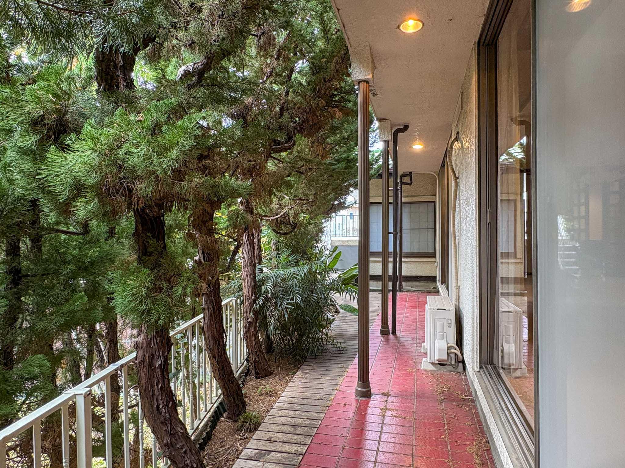 大田区田園調布の賃貸物件/松の木に囲まれた広いテラス。コーヒーを飲んだり本を読んだり、思い思いに活用してもらえたら