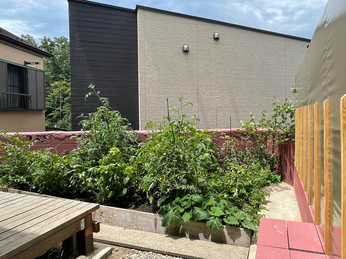 板橋区徳丸の賃貸物件/デッキや、コンクリブロックで作ったベンチに腰をかけながら畑仕事が楽しめます