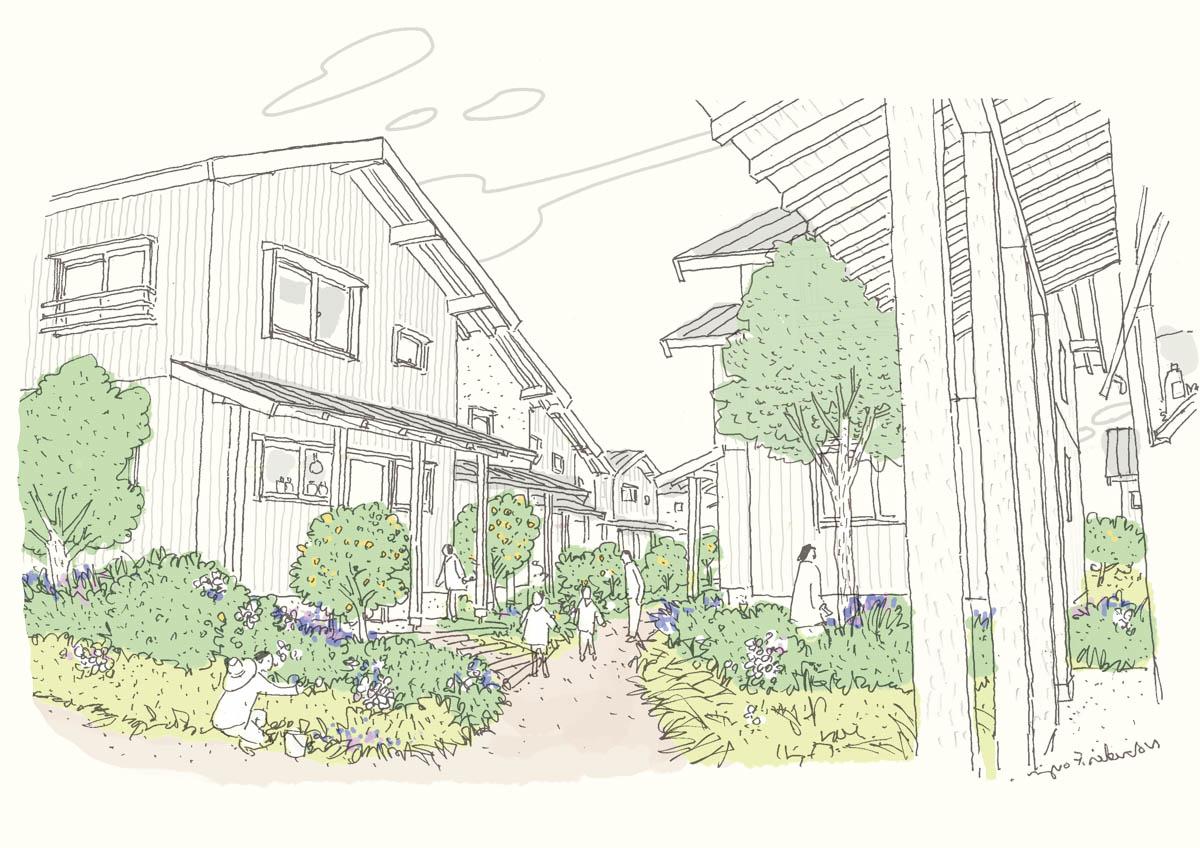 東京都東久留米市南町の売買物件/完成イメージ。設計はビオフォルム環境デザイン室。自然と調和する住まいを追求してきた設計者です