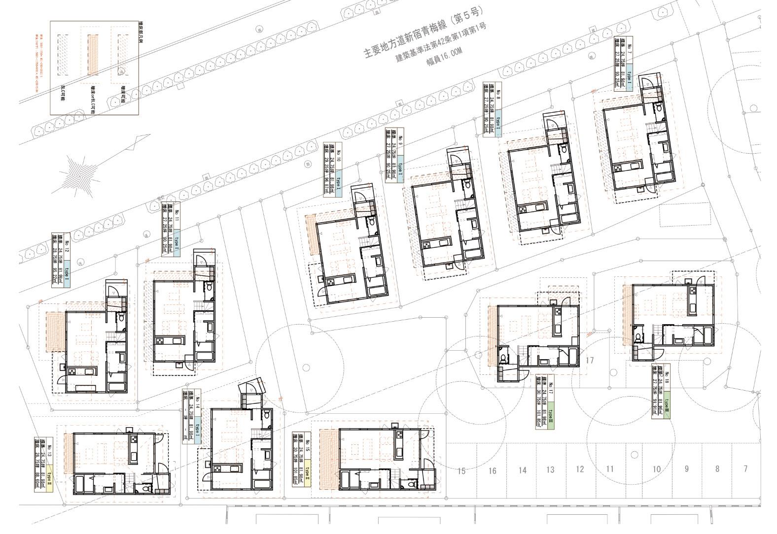 東京都東久留米市南町の売買物件/敷地図。標準プランをベースにいくつか間取りの変形はありますが、基本は81.98㎡の建物面積です。配置によって増床のサイズや可否が分かれるので、図面で詳細確認ください