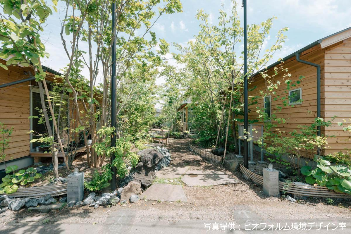 東京都東久留米市南町の売買物件/ビオフォルムさんが手がけた別物件。小道に緑が茂り、そこに自然素材の家が馴染むような設計を目指します