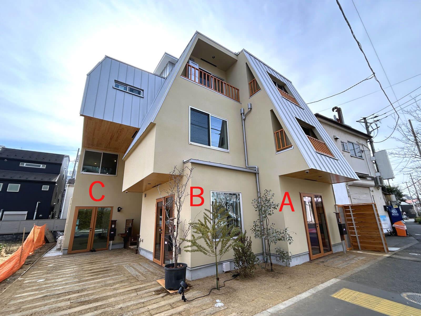 世田谷区船橋の賃貸物件/A/B/Cのメゾネット住宅は、それぞれの1階で小さな店を開けます