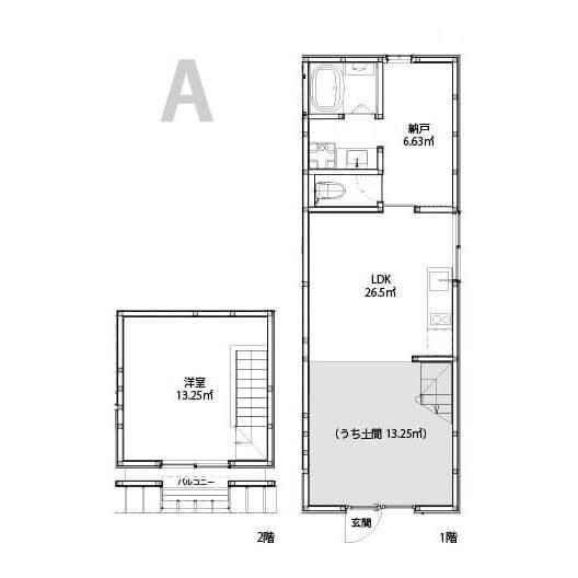 世田谷区船橋の賃貸物件/A：店の位置はいちばん目立つ通り沿い、住居機能は上下階にまたがり唯一バルコニーと納戸のある区画