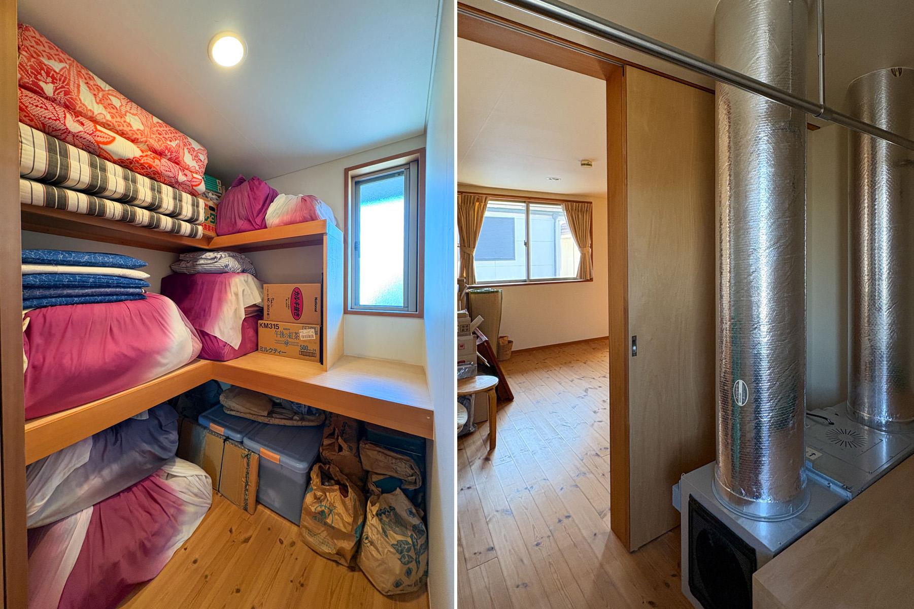 東村山市青葉町の売買物件/右：2畳の納戸　左：3畳の納戸（OMソーラー機械室）　2畳の納戸を書斎化して、ワークスペースとして使うのもよさそう