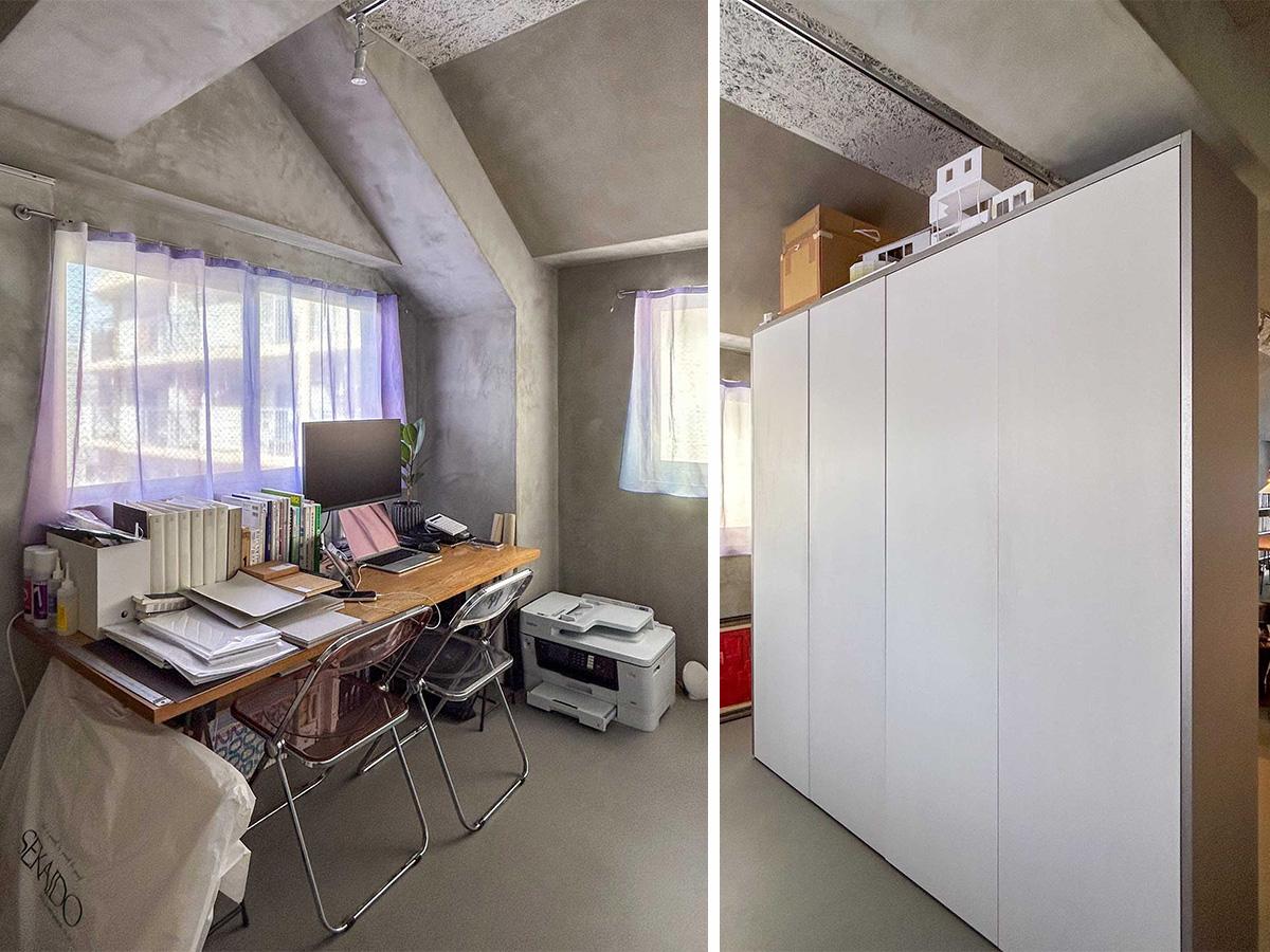 小金井市中町の売買物件/玄関横のスペース。可動収納を置く向きによって、空間を分けたりつなげたりできる