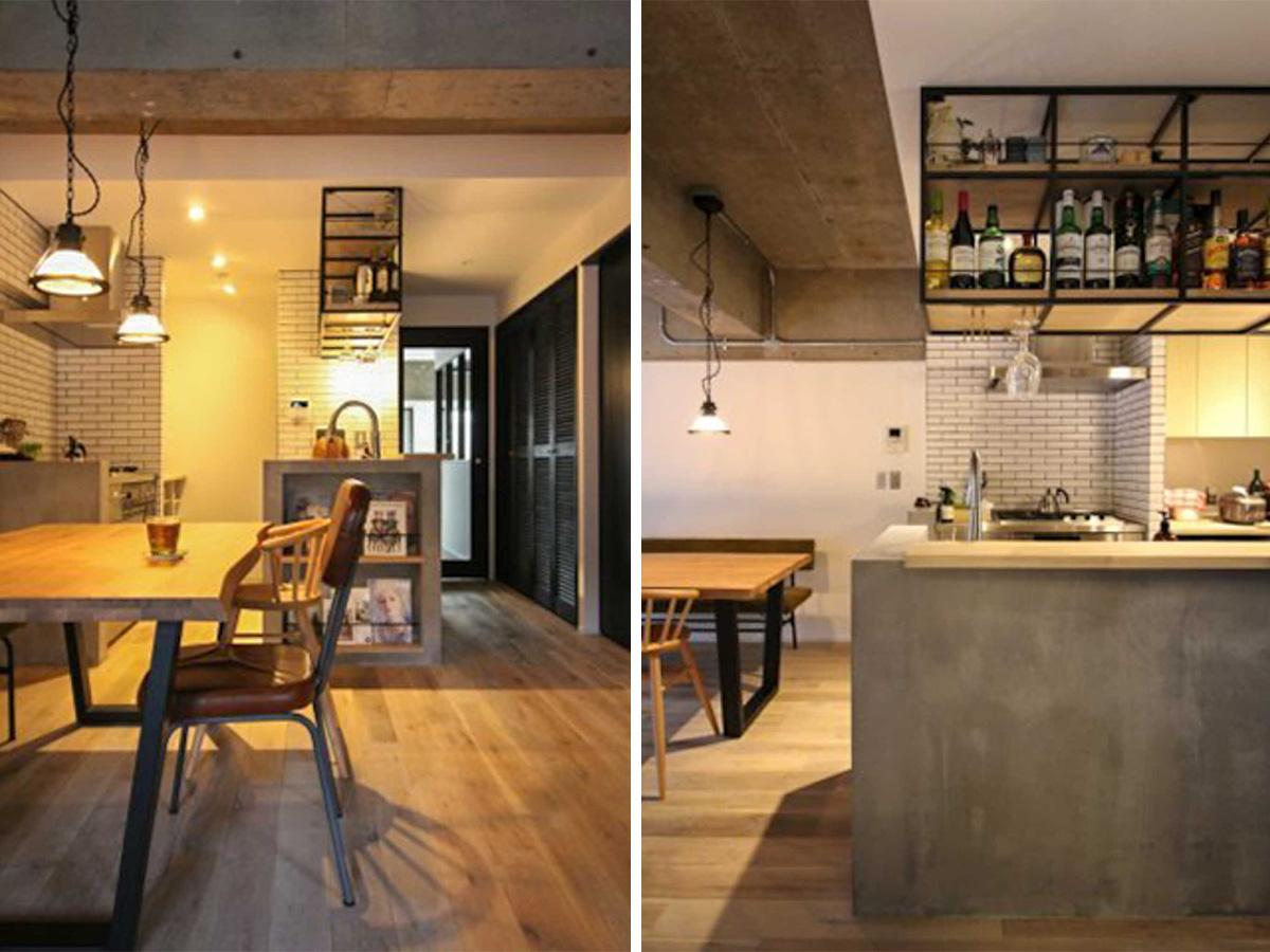 川崎市宮前区有馬の賃貸物件/モルタルライクな質感のキッチン。バーのような雰囲気