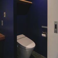 三鷹市下連雀の賃貸物件/脱衣洗面所の脇にウォシュレット付きトイレ。扉は付いていません（居室と脱衣洗面所は扉で仕切れます）