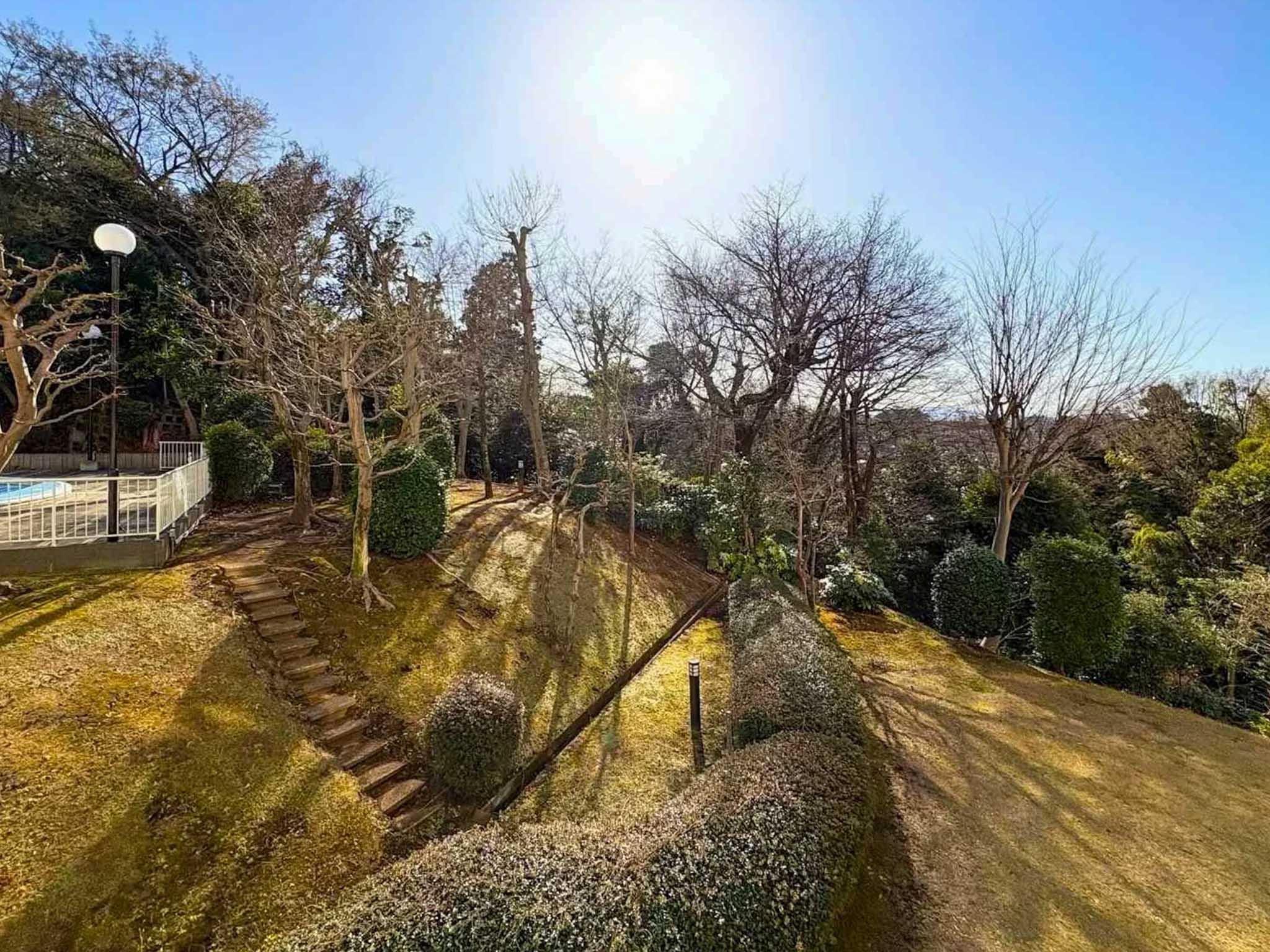 横浜市港北区日吉本町の売買物件/窓からの景色。南側は傾斜地かつ豊かな緑が広がっているため、視線を気にせず気持ちよく過ごせます