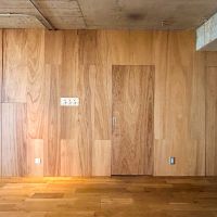 世田谷区池尻の売買物件/水回りが収まる、合板仕上げの箱