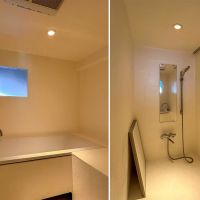 世田谷区池尻の売買物件/白い洞窟のような浴室。キッチン横の小窓から、ふわりと外の光が入ります