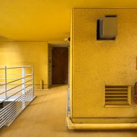 渋谷区神宮前の賃貸物件/共用部廊下。全面が黄色に包まれています