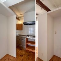 渋谷区上原の賃貸物件/左：収納スペース、右：キッチン背面の冷蔵庫置き場