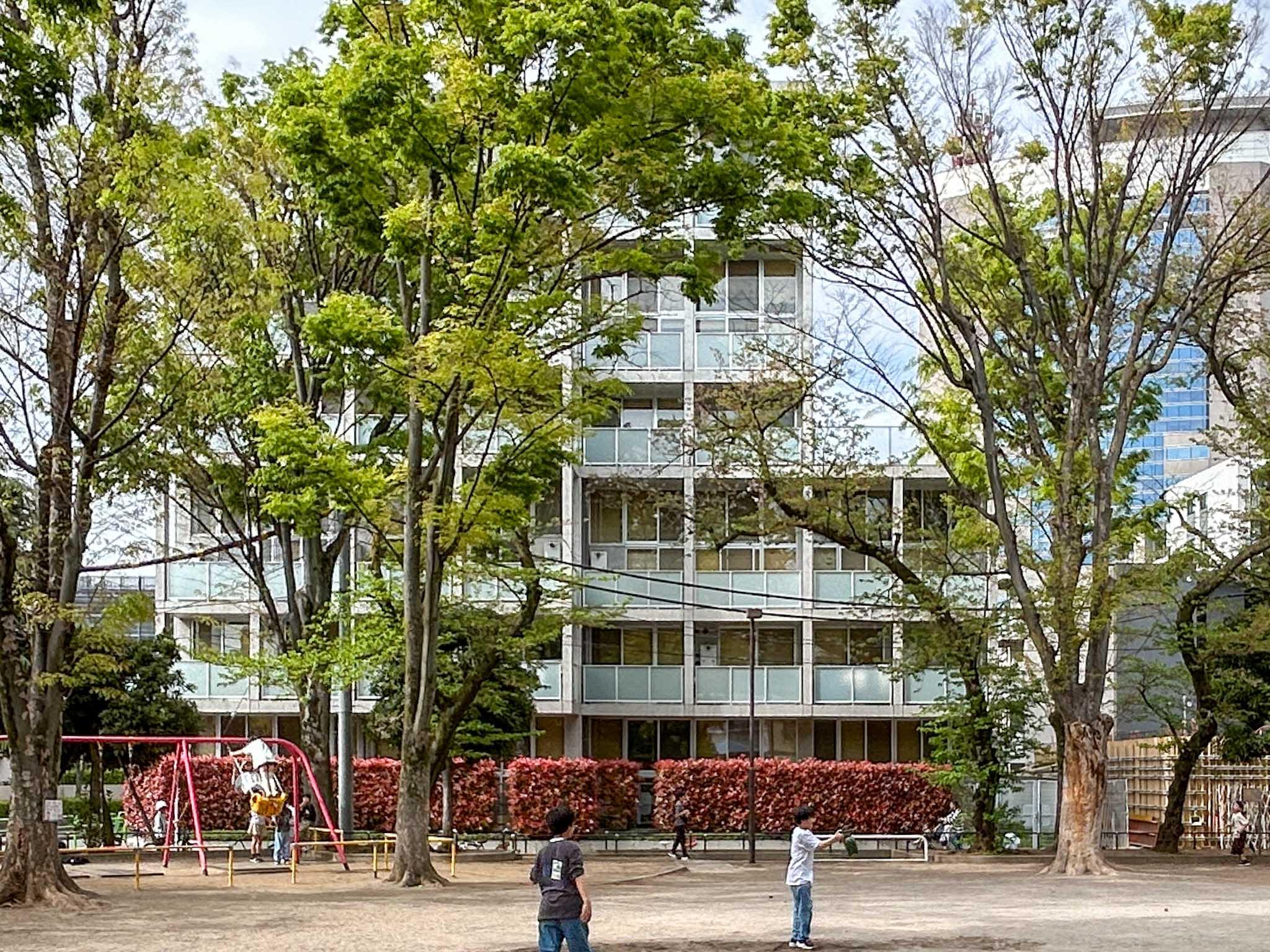 練馬区豊玉北の賃貸物件/公園から建物をみる