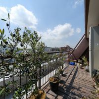 世田谷区玉堤の売買物件/こちらはリビングから出られるウッドデッキ敷きのバルコニー