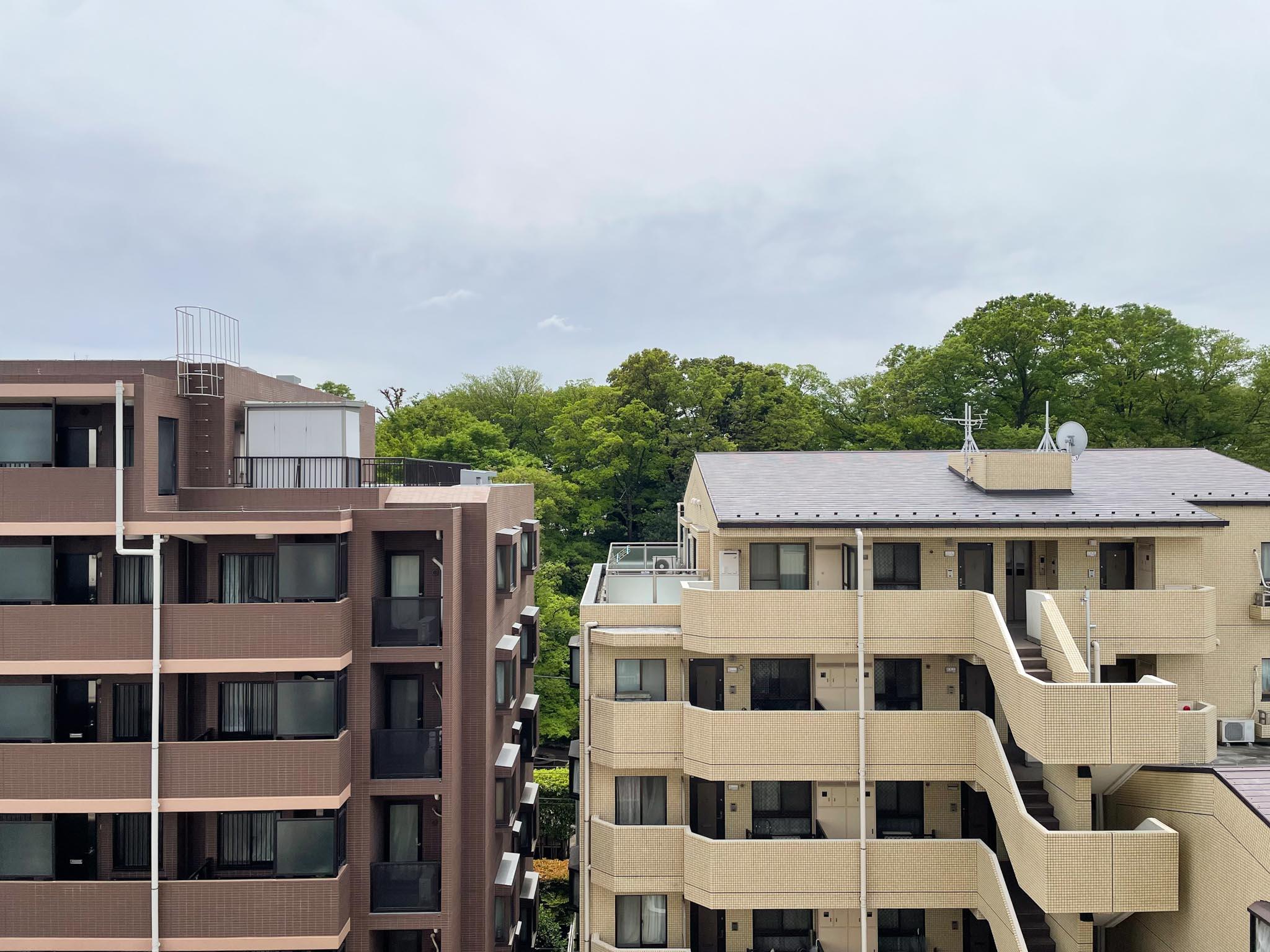 目黒区中根の賃貸物件/向かいの建物との距離がしっかり確保されており、採光を遮られる心配はありません。さらに、その先には緑も望める開放的な眺望です