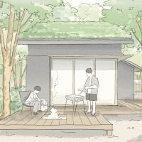 千葉県いすみ市岬町椎木の売買物件/「コンパクトな母屋」プランの外観参考スケッチ。＊ただし「小屋」プランを増築したりしている形状なので、ご用意しているプランとは多少異なります。