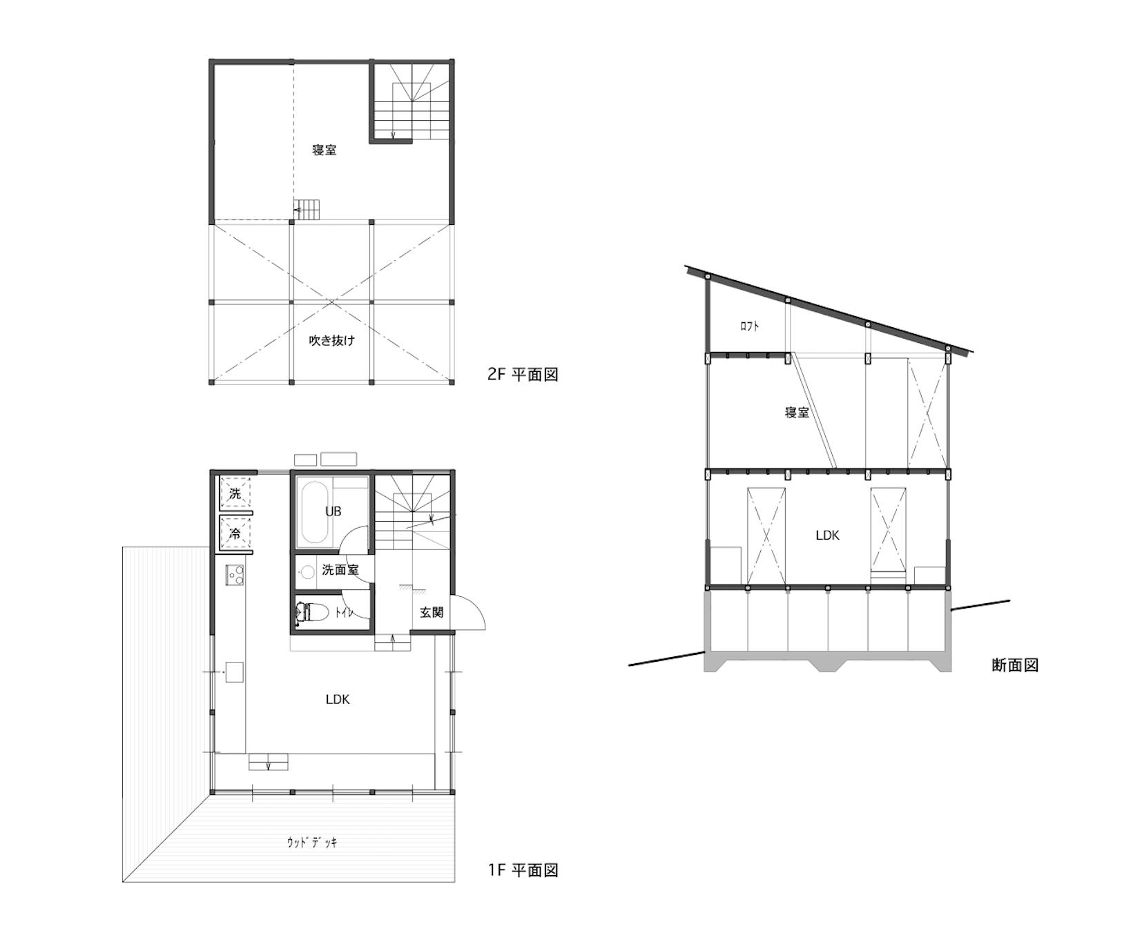 千葉県いすみ市岬町椎木の売買物件/「2階建」参考プランの平面図・断面図