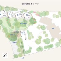 埼玉県新座市畑中の賃貸物件/右側がオーナーさんの住宅。中央やや左にコモンハウス。各住戸に専用庭と駐車場１台分がつきます