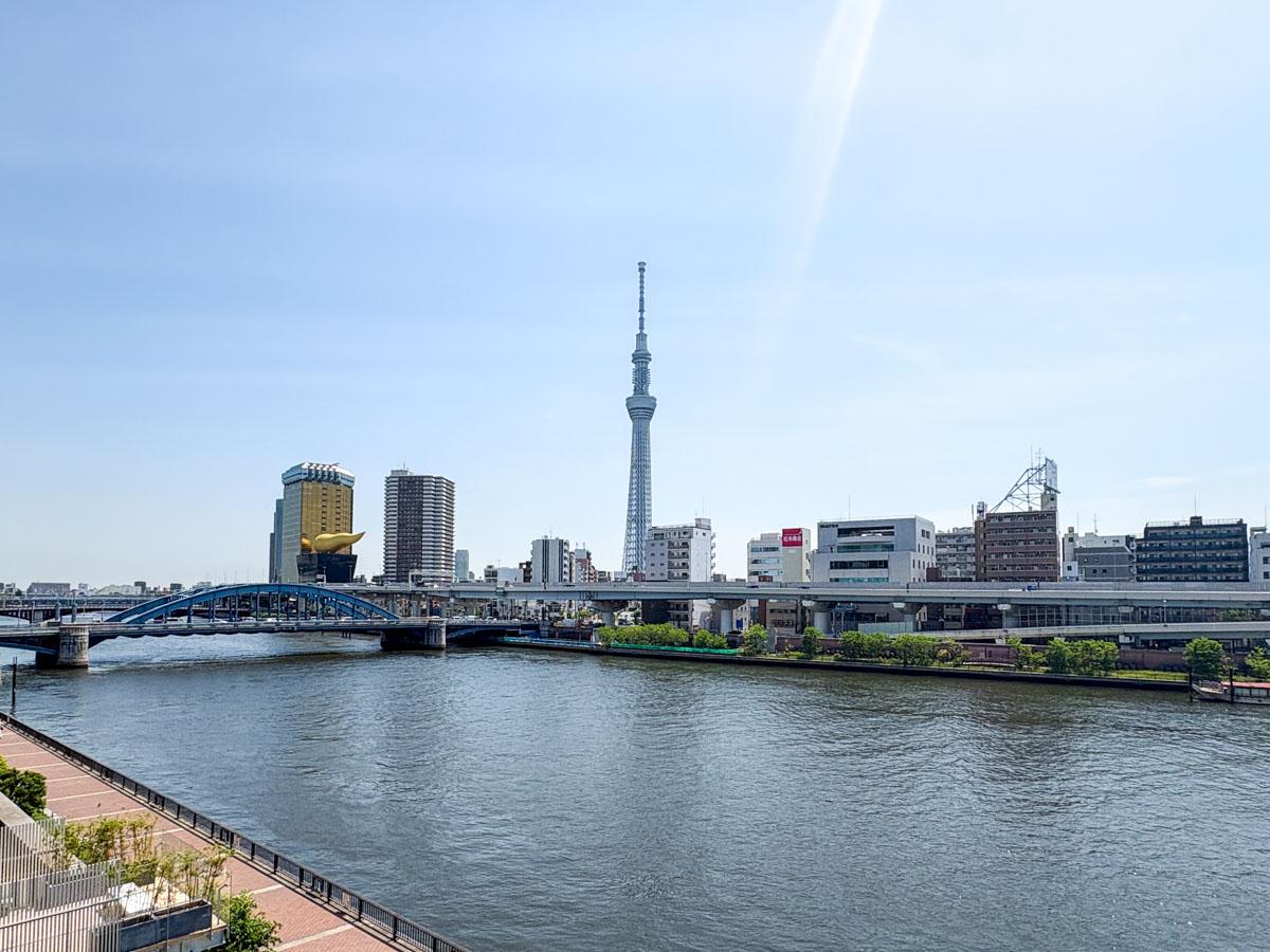 台東区駒形の賃貸物件/隅田川1列目の景色　隅田川花火大会の時に花火は「円」ではなく、「球」なのだと実感できるはず。実際ベランダまで灰とか燃えカスが飛んできてしまうそう