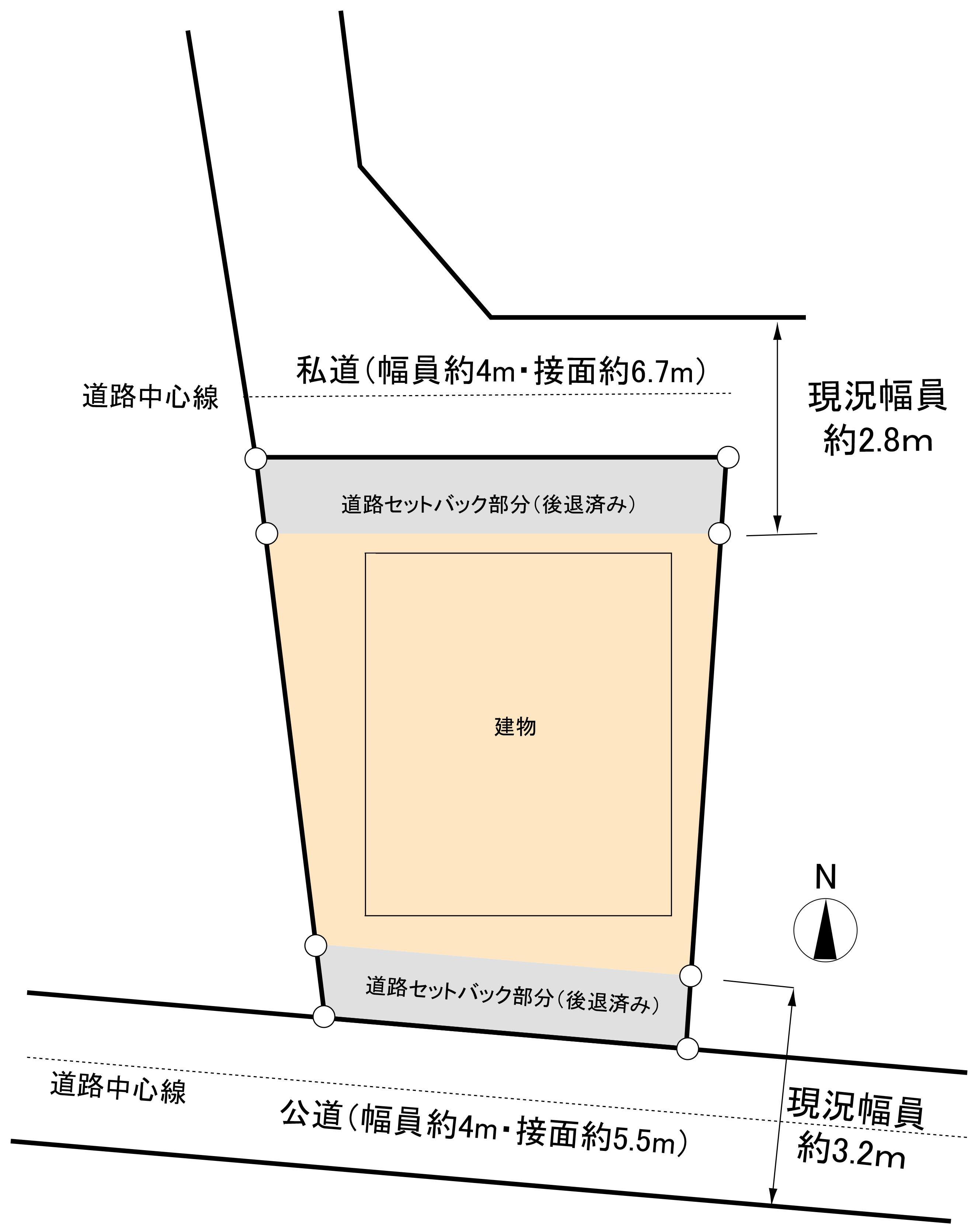 品川区小山台の売買物件/敷地図。本物件は建物建築時にセットバック済みです