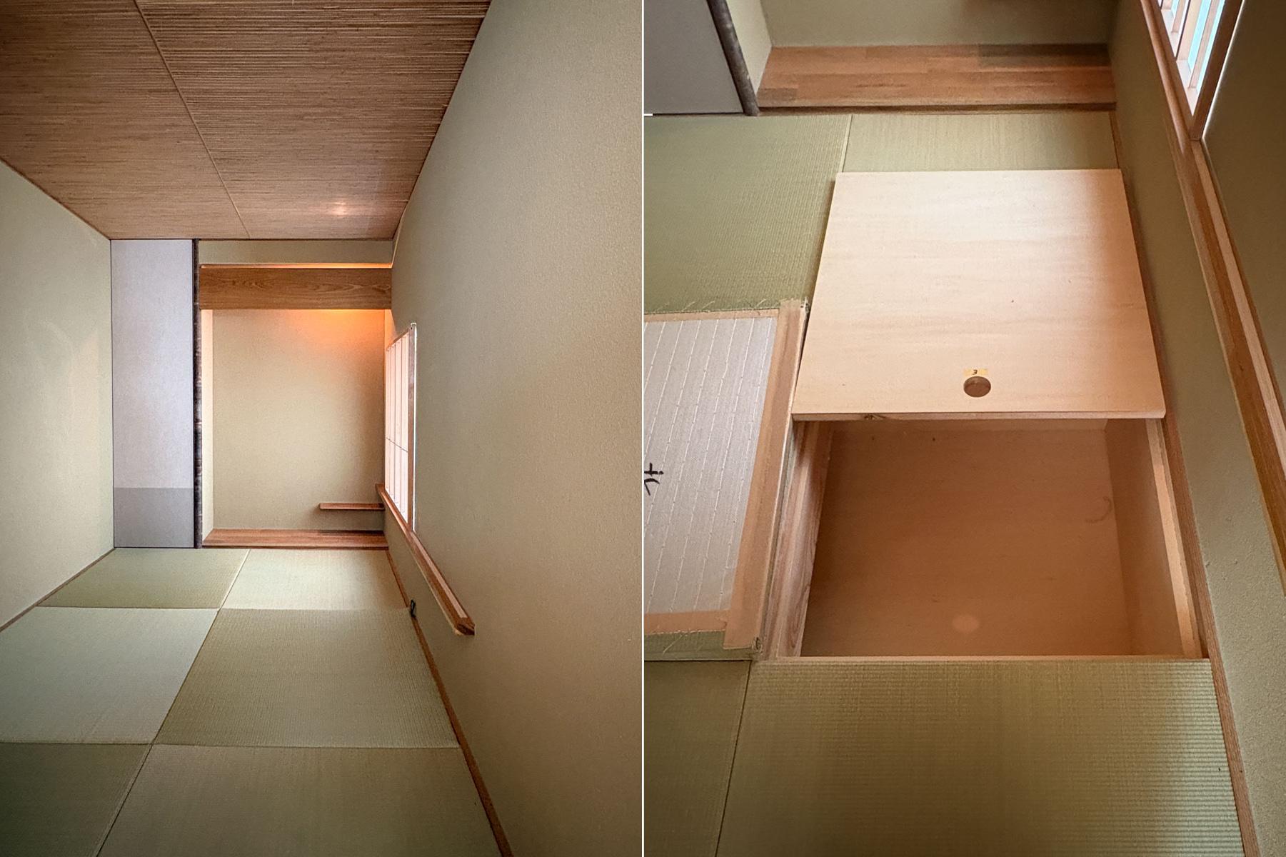 世田谷区代沢の賃貸物件/2階　和室　2畳分の床下には収納がある　ここに客用の布団を入れておいて、客間として使用することが多かったそう