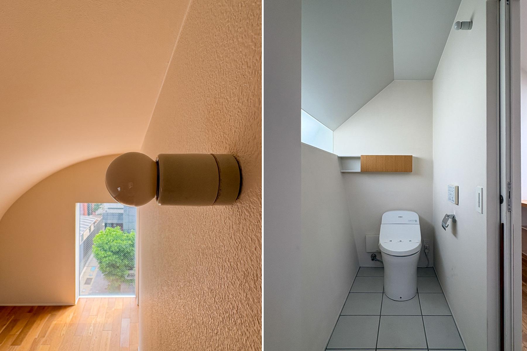 世田谷区代沢の賃貸物件/3階　トイレは洗面室と同室内にある　各所にある照明はシンプルで小ぶりなレセップで統一されている