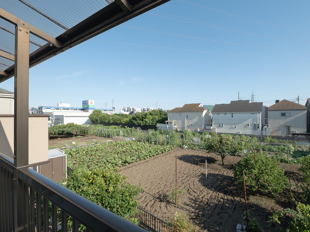 府中市西原町の賃貸物件/ベランダからの景色は穏やか。庭先に広がる畑を借景に