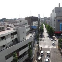 横浜市青葉区青葉台の賃貸物件/バルコニーからの景色。並木道や駅前のビルが見えます