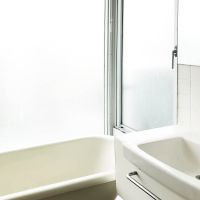 横浜市青葉区藤が丘の賃貸物件/大きな曇りガラスで明るい水まわり。ブラインドもついています