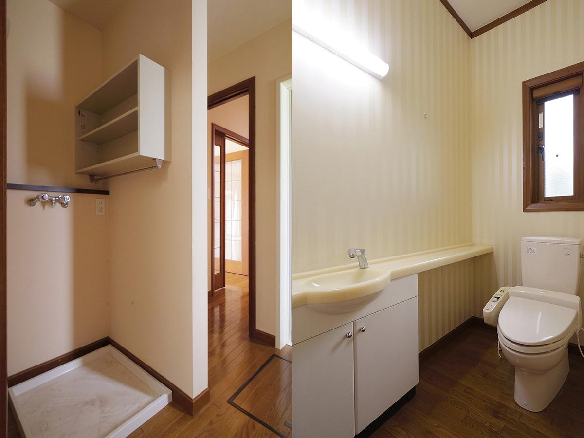 洗面の向かいに洗濯機置き場。トイレもゆったりサイズ