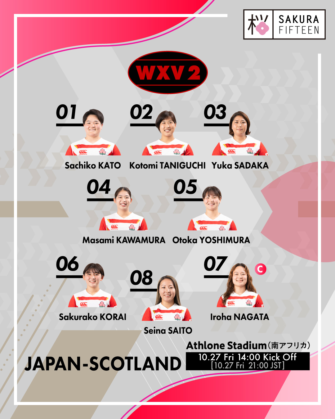 女子日本代表 「WXV2」第3戦女子スコットランド代表戦試合登録