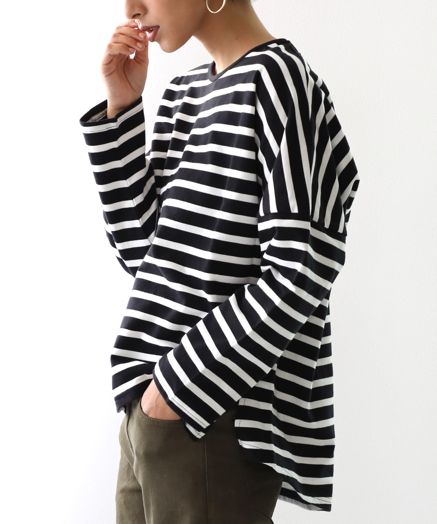 【S~XL】ゆる感ロングTシャツ 無地&ボーダー