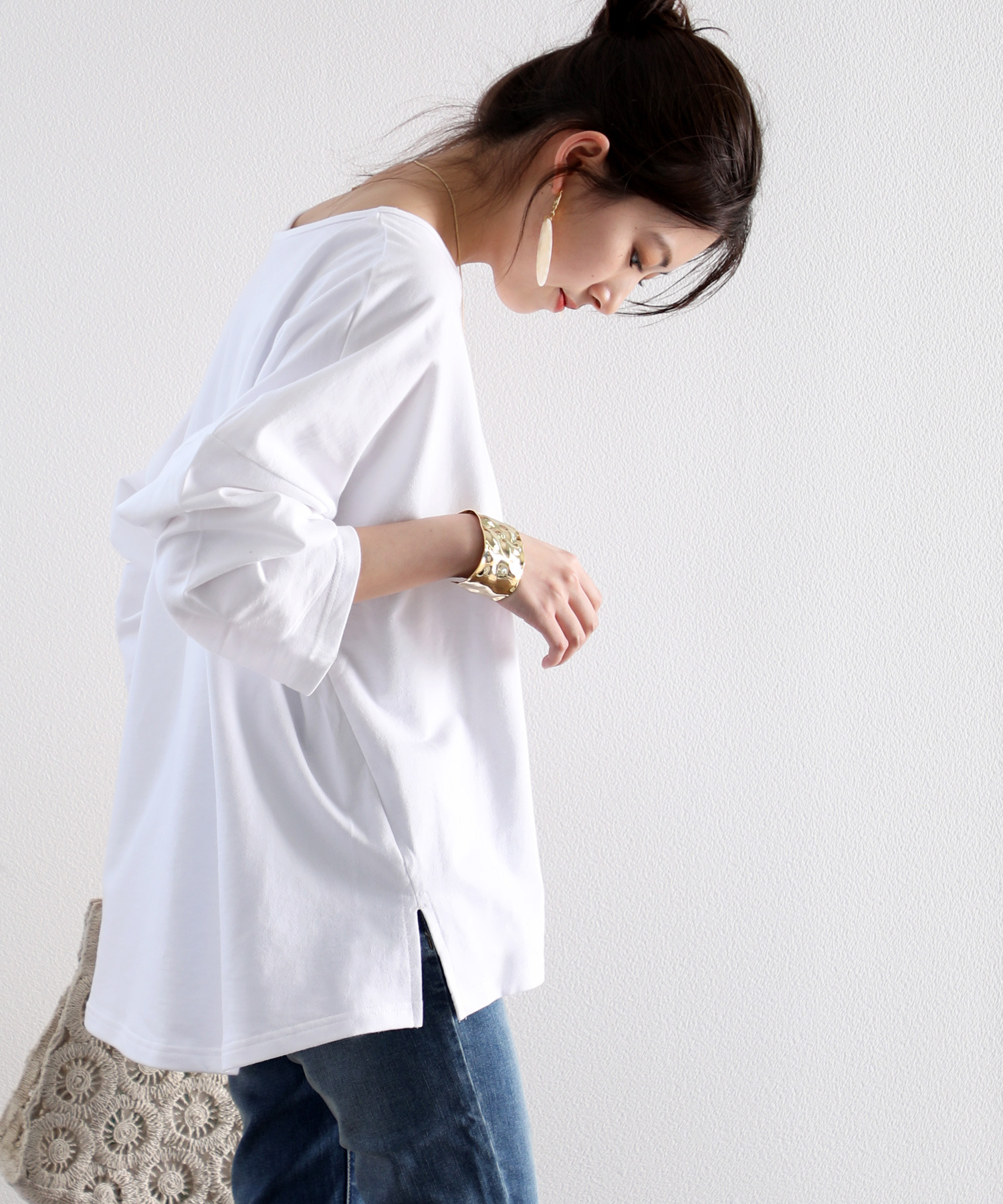 【S~XL】ゆる感ロングTシャツ 無地&ボーダー