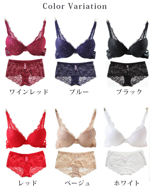 3列ホック総レースブラショーツセット