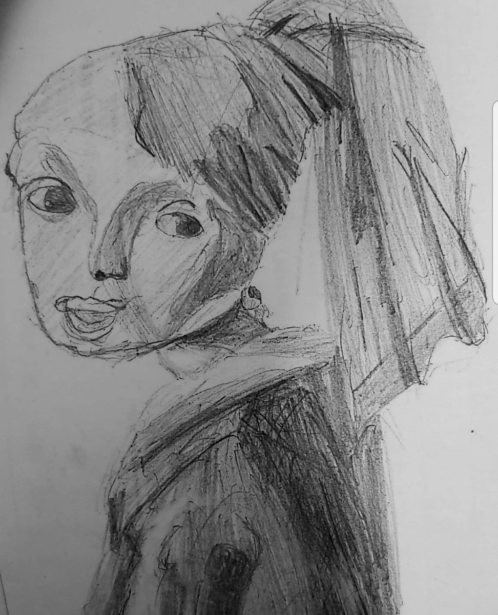 これは私が中一の時に美術の実技でD評価を獲得した時に描いた真珠の耳飾りの少女 