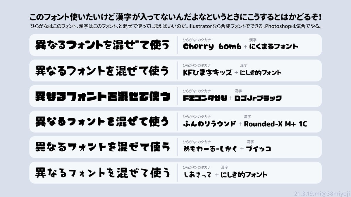 このフォント使いたいけど漢字が入ってないんだよなというときにこうするとはかどるというまとめです（そのまま） 